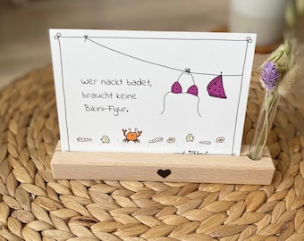 Grußkarte "Bikini", Karte - Wer nackt badet, braucht keine Bikinifigur