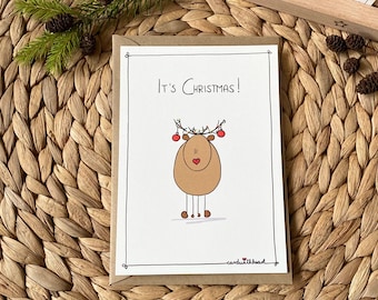 Weihnachtskarte „It's Christmas", Karte mit Rentier