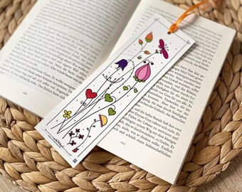 Lesezeichen Blumen "Lesen erweitert den Horizont..." mit Band