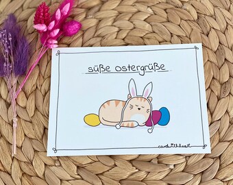 Karte "süße Ostergrüße", Katze mit Hasenohren