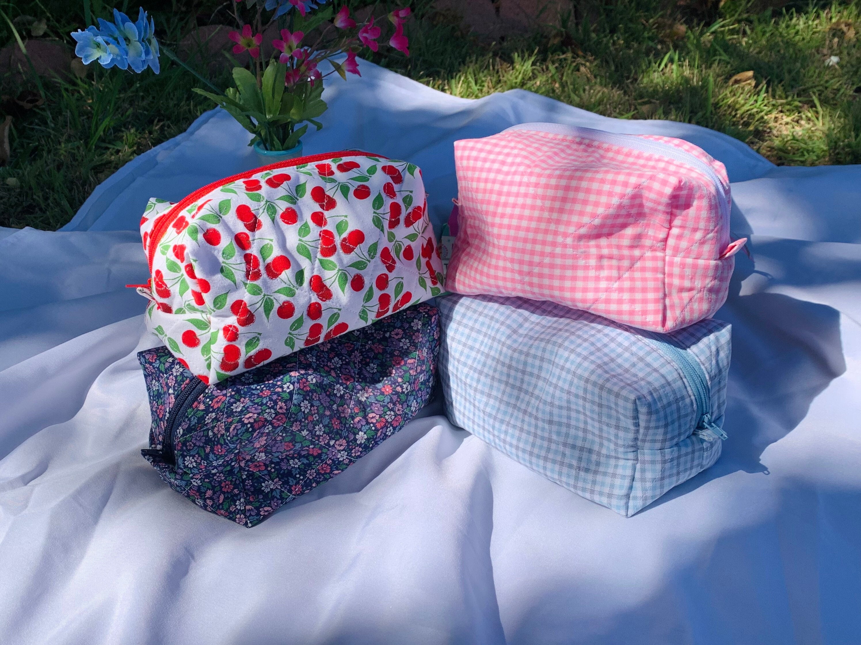 Quilted makeup bag, cosmetic bag, travel pouch, handmade makeup bag, …