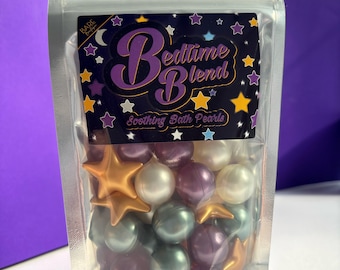 Bedtime Blend - Pack of 30 Bath Pearls. Lavender, Coconut and Lotus Stars. Relaxing, Soothing Scents. Retro Gift.