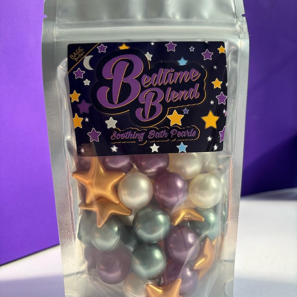 Bedtime Blend - Pack of 30 Bath Pearls. Lavender, Coconut and Lotus Stars. Relaxing, Soothing Scents. Retro Gift.