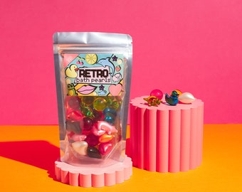 RETRO BADEPERLEN. Gemischte Formen und Düfte. 30er Pack. Schildkröten, Schweine, Perlen, Frösche, Enten, Herzen. Retro Geschenk. Witzig.