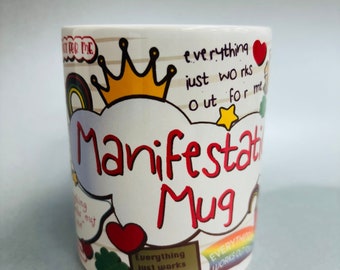 Manifestation Tasse - Für mich funktioniert einfach alles. Handgepresste Positivity Tasse. Manifestationsgeschenke, Selbstfürsorgegeschenk. Handgepresst.