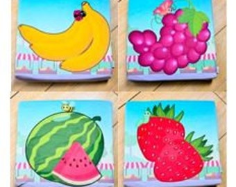 4-Pack vloerstoelkussens / zitkussen voor kinderen en klaslokalen - Fruit