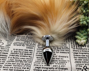 17" Deluxe Faux Fur Light Brown Fox Tail Butt Plug, Anal Butt Plug, Cosplay or Sex Toys
