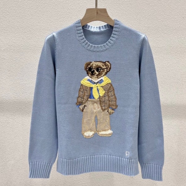 BEAR Pony SWEATER knit old money baby blue RL Embroidered Retro Vintage Preppy Coquette Girl Women Unisex Winter Autumn Clothing Polo gift