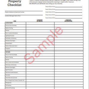 Rental Property Condition Inspection Checklist Form