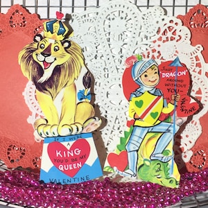 Vintage Unused Valentine, Lion OR Knight with Cutouts, MCM Retro Kitsch Cards from the 1960s