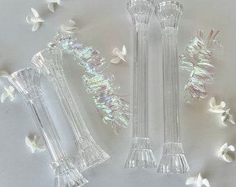 PAIR of Vintage Clear, Crystal Look Wilton Wedding Cake Columns; 5 OR 7 Inch Pillars for Cake Decorating, Doll House or Crafts; Hong Kong
