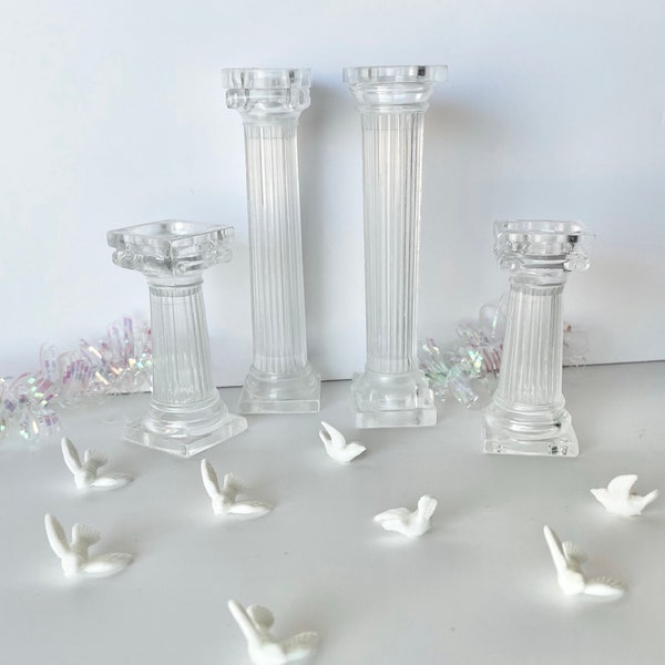 5 Inch OR 3 Inch Clear Vintage Wilton Wedding Cake Pillars; Fancy Grecian Columns for Cake Decorating; Doll House or Crafts