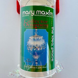 Vintage Mary Maxim Collector Ornament Kit # 12320 Silver Light Blue; DIY Satin, Pearl and Bead Ornament, 2001