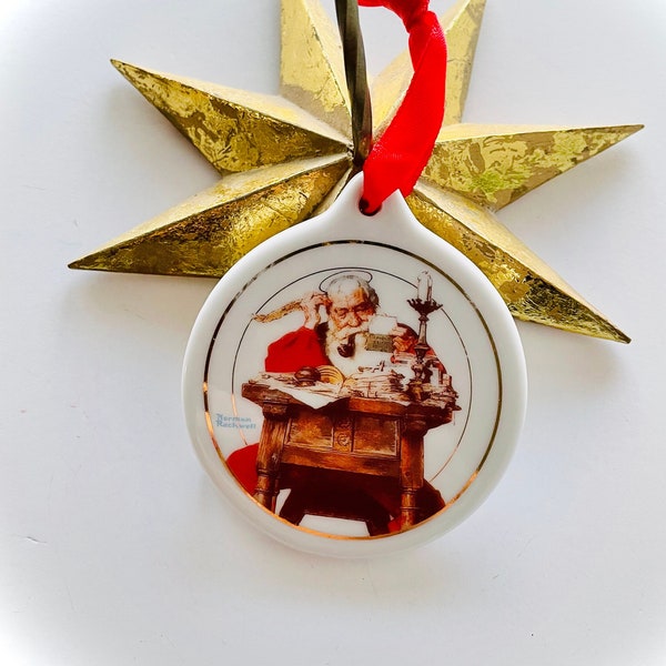 Vintage Norman Rockwell Collectible Ornament; Santa Reading Letters; JC Penney Christmas Ornament 1996