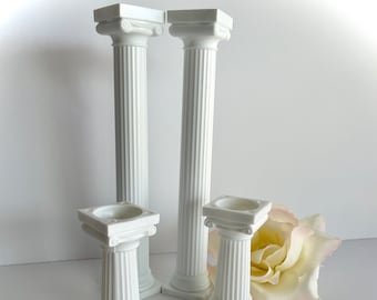 Vintage Wilton Wedding Cake Pillars; Set of 7 Inch OR 3 Inch Fancy Grecian Columns for Cake Decorating; Doll House or Crafts