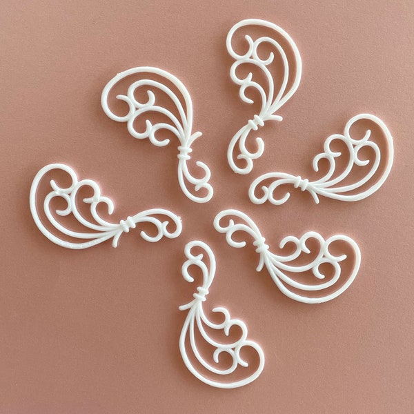 Vintage Wilton Cake Scrolls; Graceful Trims, Decorations for Weddings; Set of 6 White Plastic Appliques; Crafts, Dollhouse Design