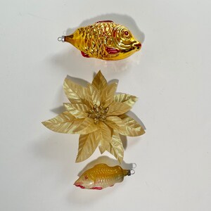 Vintage Glass Figural Fish Ornament; CHOICE of Unsilvered or Mercury Glass,  Bright Gold Carp, Goldfish, Koi; Germany 1920s-50s
