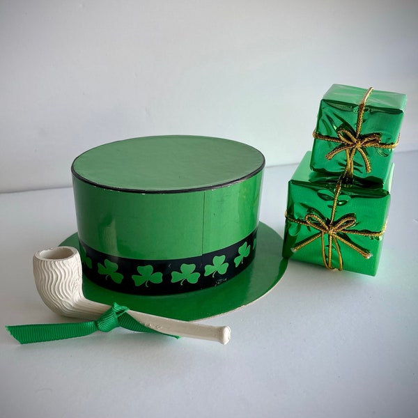 Vintage Saint Patrick's Day See's Candies Candy Container, German Clay Pipe, OR Mini Green Ornaments; ONE St. Patty's Day Decoration