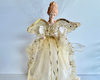 Vintage Angel Tree Topper, Gold 16" Tall Christmas Angel Doll, Vintage Gottshalks Dept. Store