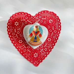 Vintage Hutschenreuther Germany Barbara Furstenhofer Porcelain Heart Ornament with Christmas Angel; Christmas, Valentine&#39;s Day, Love