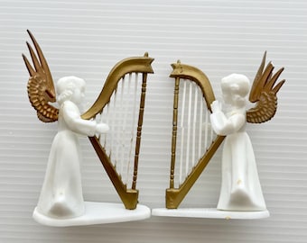 Vintage Wilton Angel Cake Topper: Gold Winged Harpist, 1970s Decoration