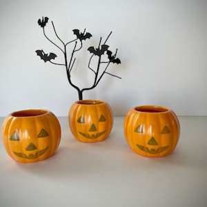 Vintage Handmade Ceramic Jack-O-Lantern Mini Bowl, Small Light or Trinket Holder; Mini Pumpkin Decoration; Vintage Halloween