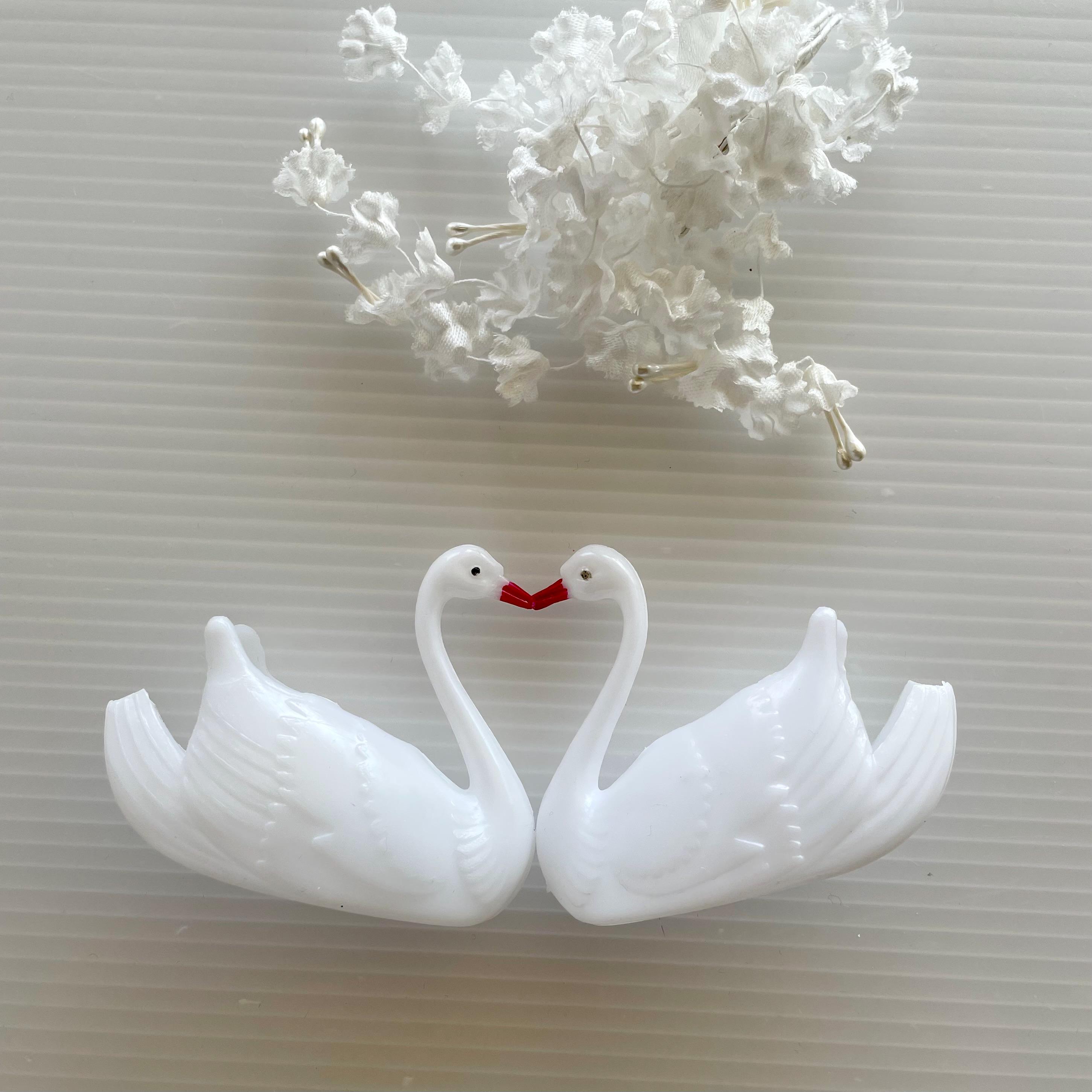 Vintage Swan Cake Toppers, Pair OR Set of 4 White Lovebird Decorations for Wedding Cakes, Crafts, or Favors; Bridal Cake Supplies; 1960s