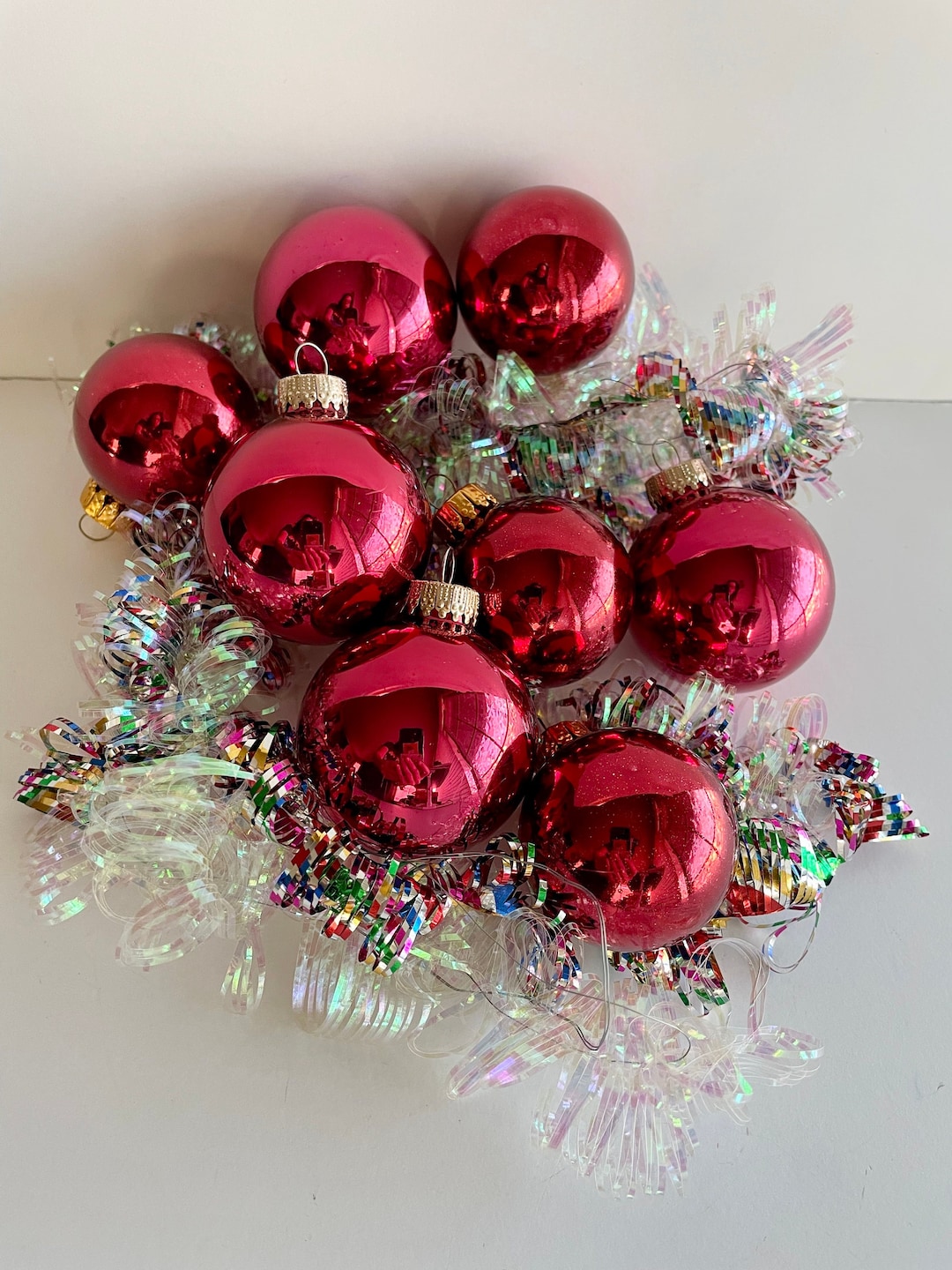 Vintage Jewel Tone Mercury Glass Christmas Ornaments, Set of 4 Deep Red, Glass Baubles,1980s