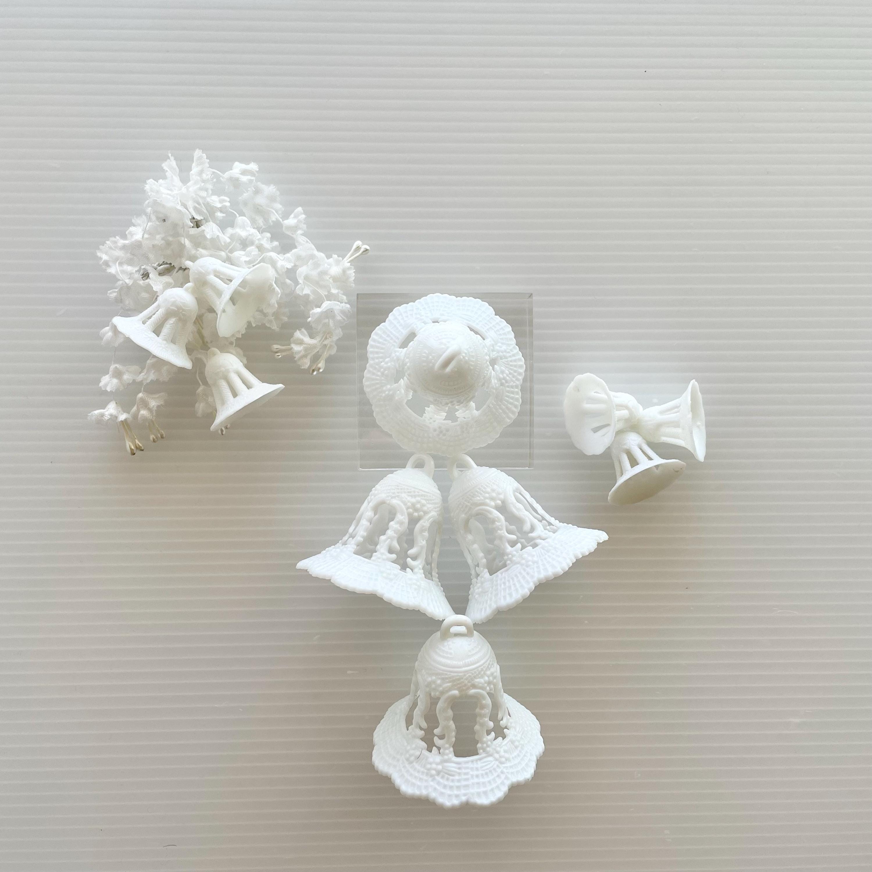 SET of Vintage Filigree Bells for Wedding Cake Toppers, Favors, Crafts or Decorating; Medium or Mini White Cake Decorations; NOS; 1970s/90s