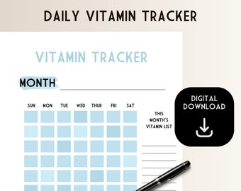 Rastreador de vitaminas, planejador de suplementos, diário de estilo de vida saudável, registro de vitaminas dietéticas, planejador de minerais para impressão