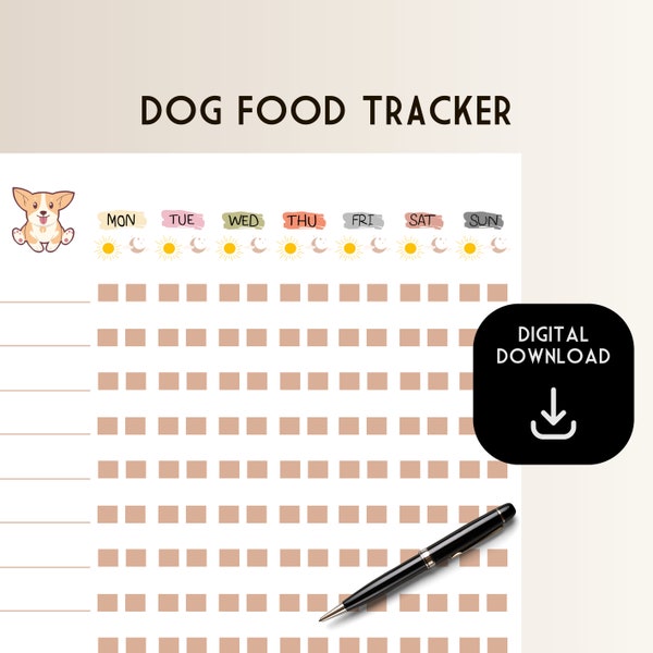 Dog Food Tracker - 12 Week | Household Dog Food Chart For Couples, Dog Walker Planner, Feed Dog Reminder, Printable Pet Chart