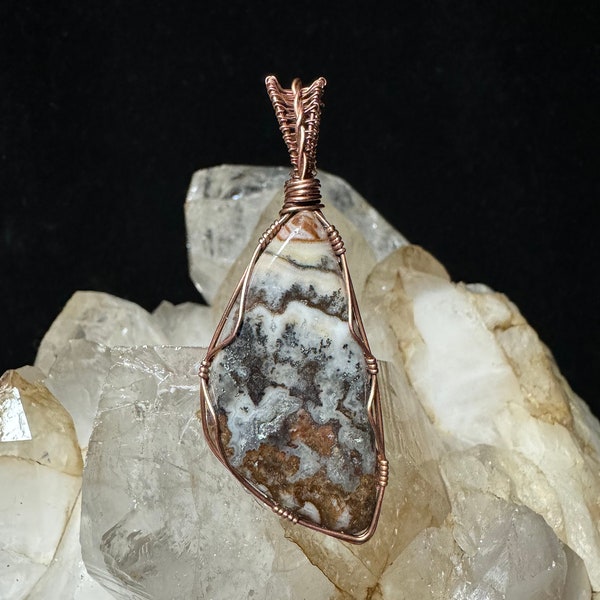 Rhyolite Jasper Pendant Necklace, Igneous Rock, Rhyolite Magna and Lava Pendant, Copper Wire Wrapped Pendant, Handmade in USA, Gift for Her