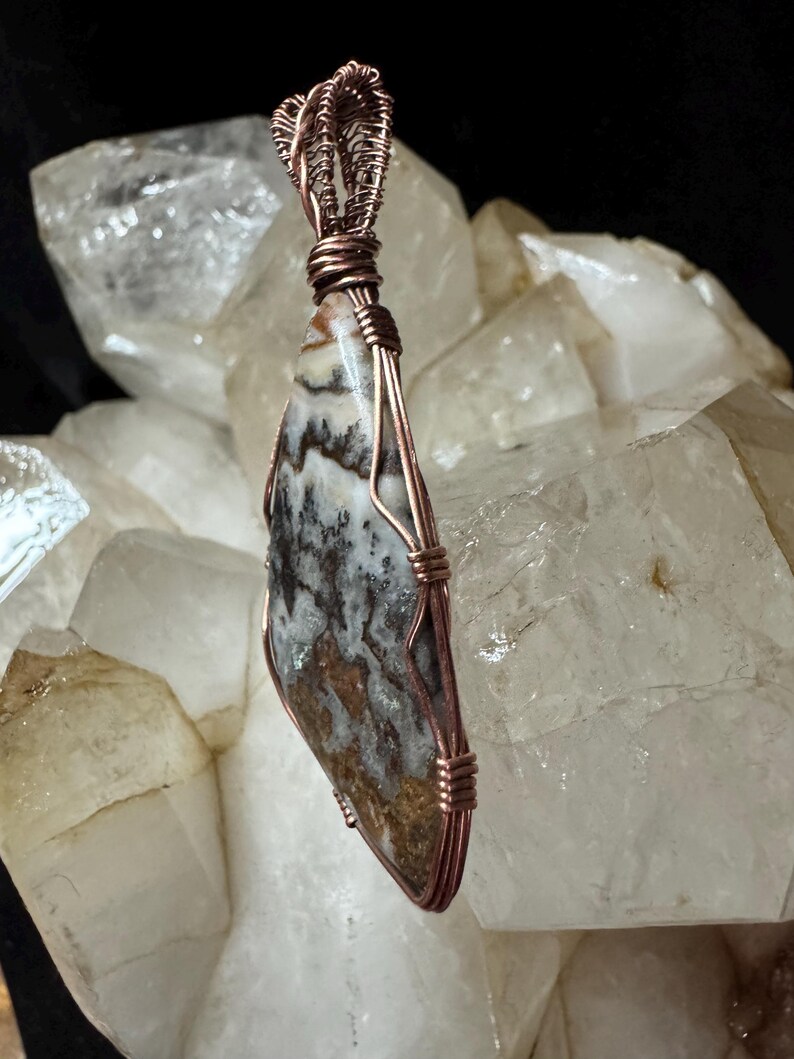Rhyolite Jasper Wire Wrapped Necklace - Rustic Stone Pendant, USA Handmade Boho Chic Gift imagem 9