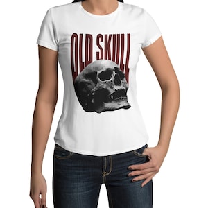 Old Skull Skull Skull T-Shirt Women's Short Sleeve Crew Neck Top for Women Vintage Cotton Regular Fit Black White XS-XXXL