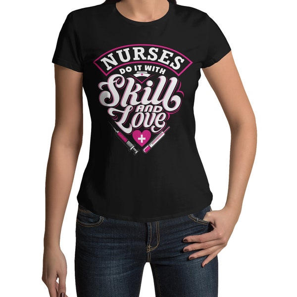 Damen Krankenschwester Tshirt lustige Shirts für Pflegekräfte Medizin Vintage Oberteile Altenpflege witzige Kleidung Regular Fit Schwarz…