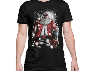 Anti Kerst Shirt Mannen T-Shirt met Kerst Motief Cheeky Design Mannen Tshirt Bad Ass Santa Regular Fit Grote Maten S - XXXXXL...