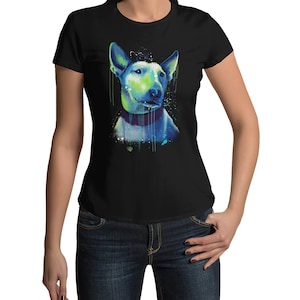Englisch Bullterrier T-Shirt Damen Kurzarm tailliert Rundhals Oberteil für Frauen Vintage Top aus Baumwolle Regular Fit XS-XXXL