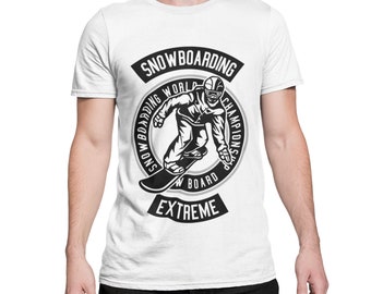 Championship Snowboarder Camiseta para hombre con diseño de snowboard Camiseta para hombre Traje de snowboard Estampado frontal Blanco o Gris jaspeado Talla S-5XL