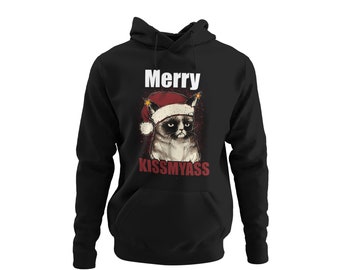 Christmas sweater hoodie men with Christmas motif for men Hoodie with cheeky saying Merry KissMyAss Regular Fit Size S - 5XL...
