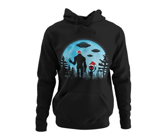 Bigfoot Alien Sudadera con capucha navideña con motivo navideño para sudadera con capucha navideña como idea de regalo con corte estándar de Papá Noel