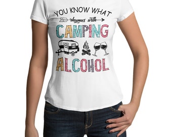 Camping Without Alcohol Women's T-Shirt Printed with Drink Tshirt Short Sleeve Top for Women Camper Summer Holiday Holiday Size XS - XXXL