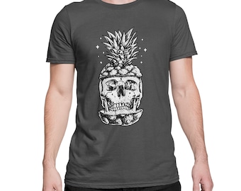 Cool T-Shirt with Imprint Pineapple Men Shirt Pineapple Skull Grey Black White Blue Size S-XXXXXL...