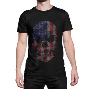 T-Shirt Men&#39;s With Imprint USA Skull Men Shirt US Flag Black Weuss gr. S-XXXXXL...