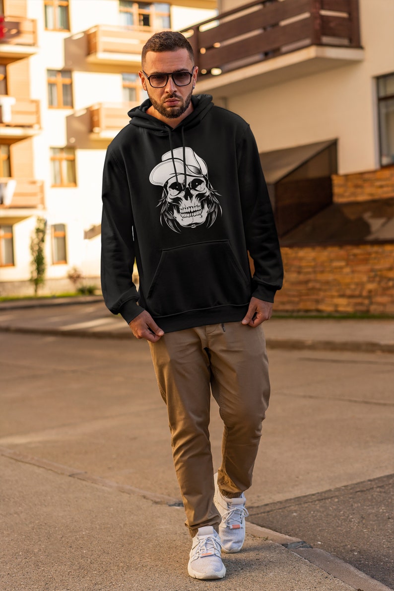 Skater Hoodie Skull Hooded Sweater Unisex voor mannen motief schedel dragen hoed mannen hooded sweatshirt maat S-5XL afbeelding 8