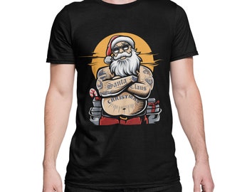 Camiseta de Papá Noel tatuado para hombre, diseño de Papá Noel, camiseta unisex como regalo de Navidad, talla regular XS-XXXXXL…