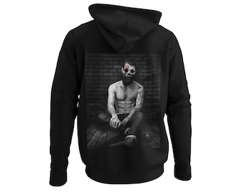 Sudadera con capucha para hombre con estampado en la espalda, diseño de tatuaje, sudadera con capucha para hombre, conjunto con ilustración de calavera, jersey de manga larga