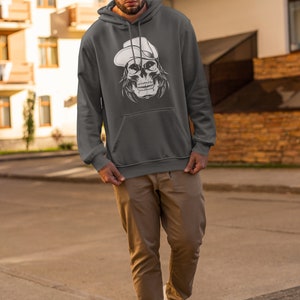 Skater Hoodie Skull Hooded Sweater Unisex voor mannen motief schedel dragen hoed mannen hooded sweatshirt maat S-5XL afbeelding 2