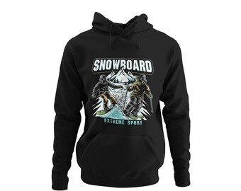 Suave y acogedora sudadera con capucha para hombre con capucha de snowboard unisex con estampado frontal de snowboard para vacaciones de esquí. S-5XL…