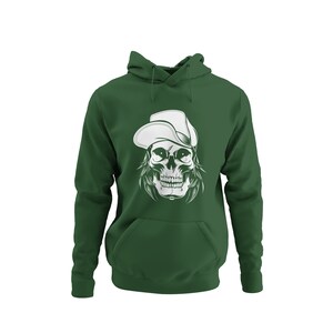Skater Hoodie Skull Hooded Sweater Unisex voor mannen motief schedel dragen hoed mannen hooded sweatshirt maat S-5XL Bottle Green