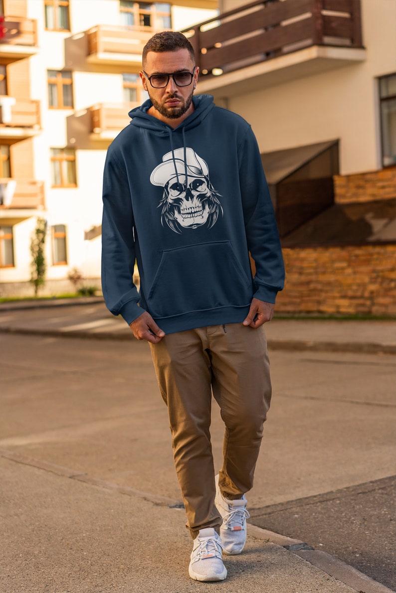 Skater Hoodie Skull Hooded Sweater Unisex voor mannen motief schedel dragen hoed mannen hooded sweatshirt maat S-5XL afbeelding 6